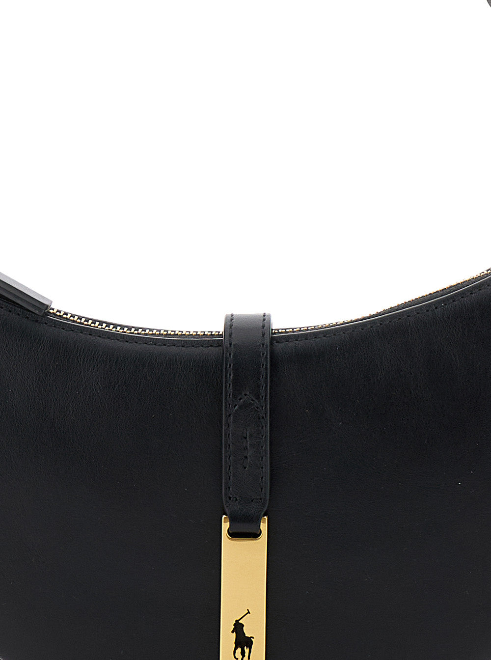 Shoulder Bag With Leather Logo Detail Smooth Black For Women Cow Hand