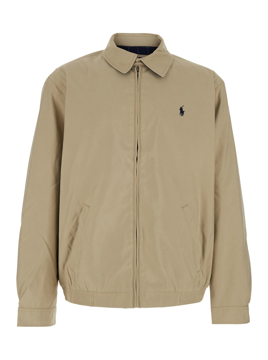 Mens Jacket With Pony Embroidery, Beige Polyester (recycled) Coat