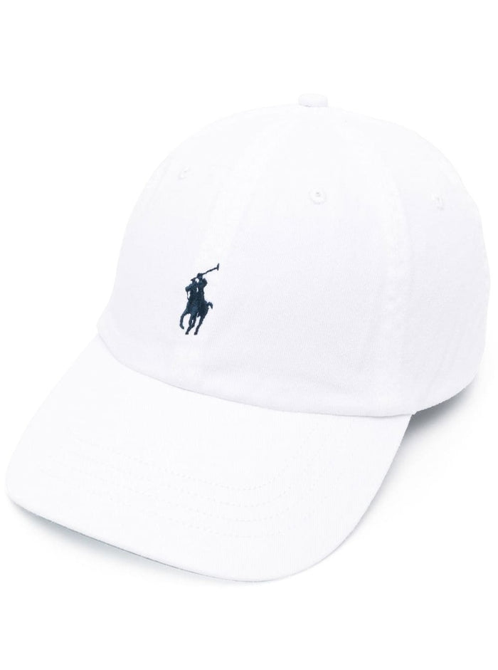 Baseball Hat Cap White With Pony Embroidery On The Front Cotton Men And Gloves