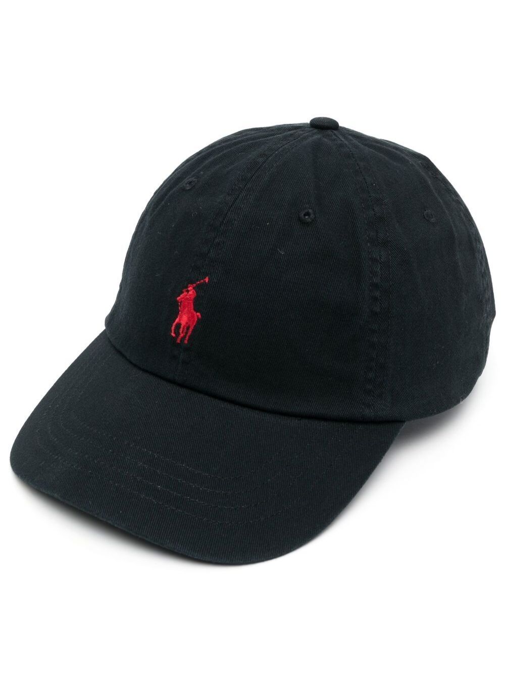 Baseball Cap With Pony Embroidered Logo On The Front Black Cotton For Men Hats And Gloves