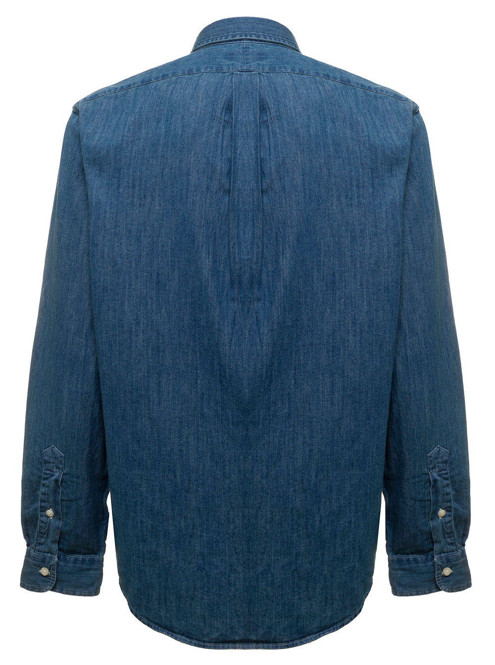 Shirt Slim Fit With Button Down Collar And Pony On The Front Blue Denim For Men Blu Blouses