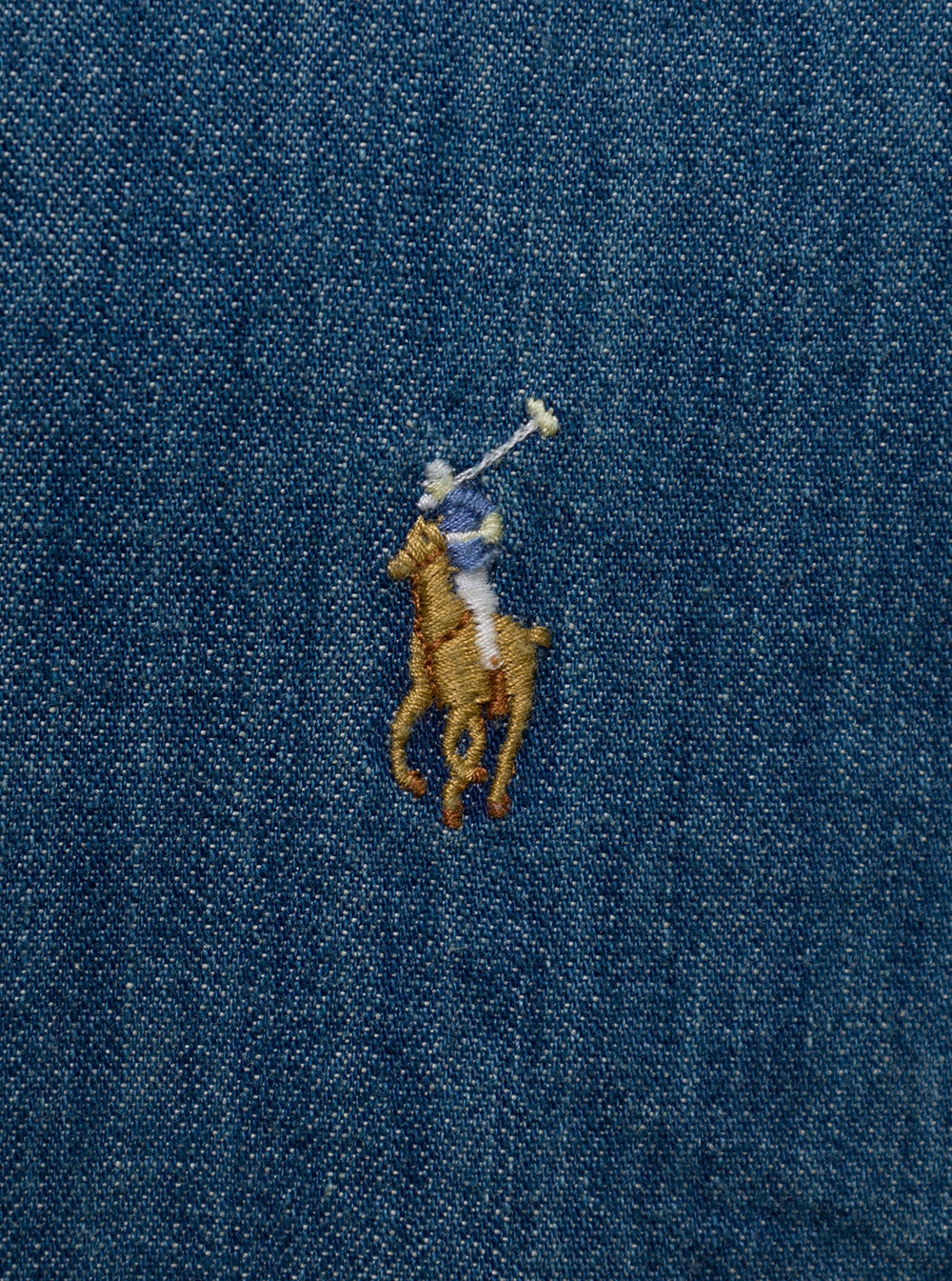 Shirt Slim Fit With Button Down Collar And Pony On The Front Blue Denim For Men Blu Blouses