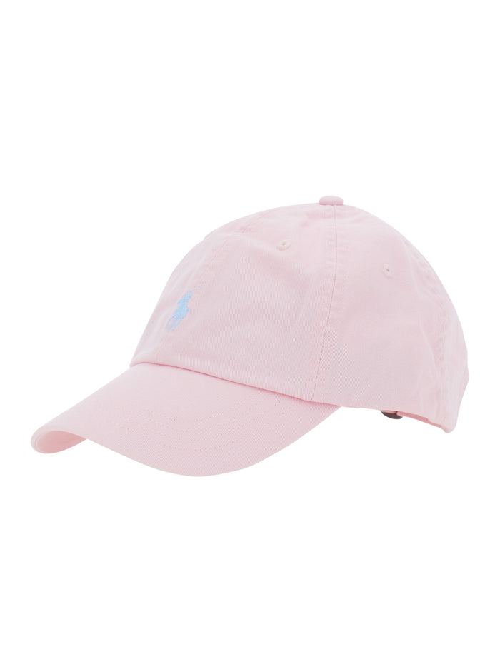 Pink Hat With Embroidered Logo On The Front Cotton For Women And Gloves