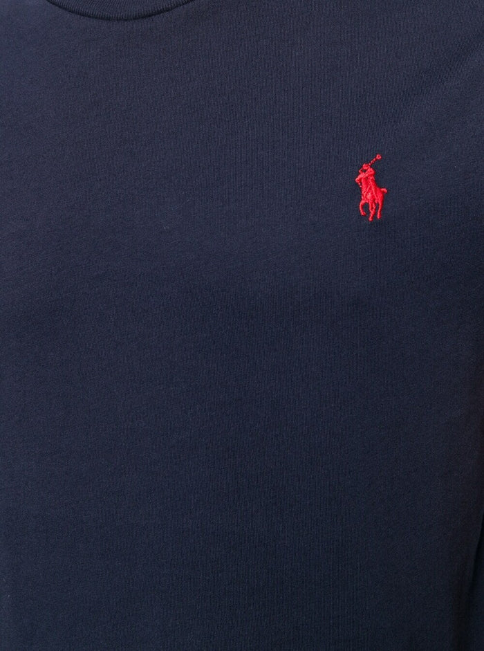 T-Shirt With Round Neck And Embroidered Pony Logo On The Front Blue Cotton For Men Blu Tshirts Polo Shirts