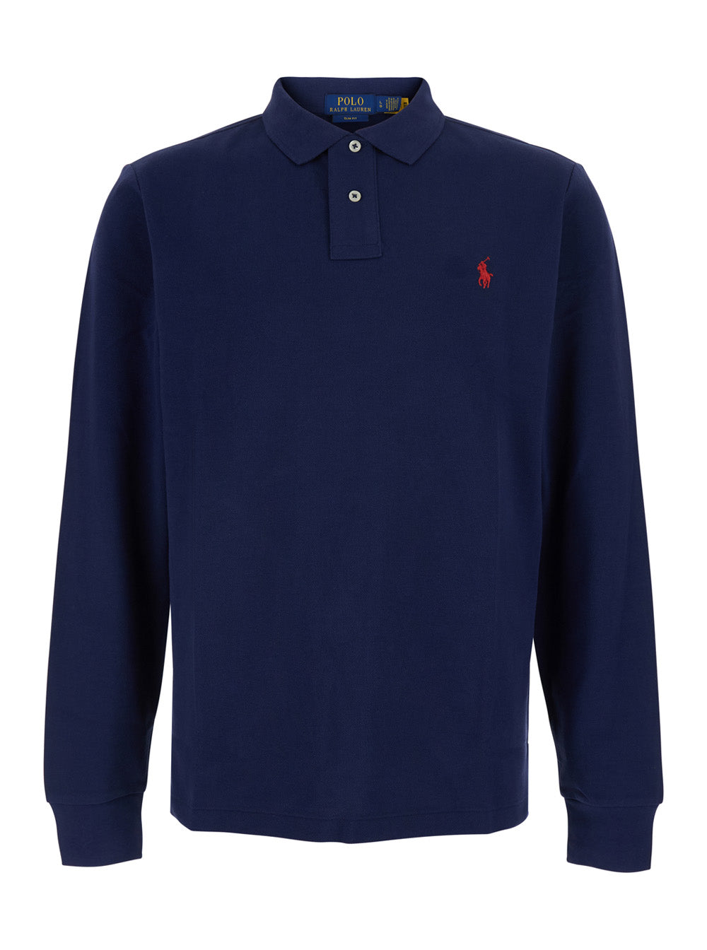 Slim Fit Blue Polo Shirt With Long Sleeves And Pony Embroidery On The Front Cotton For Men Blu Tshirts