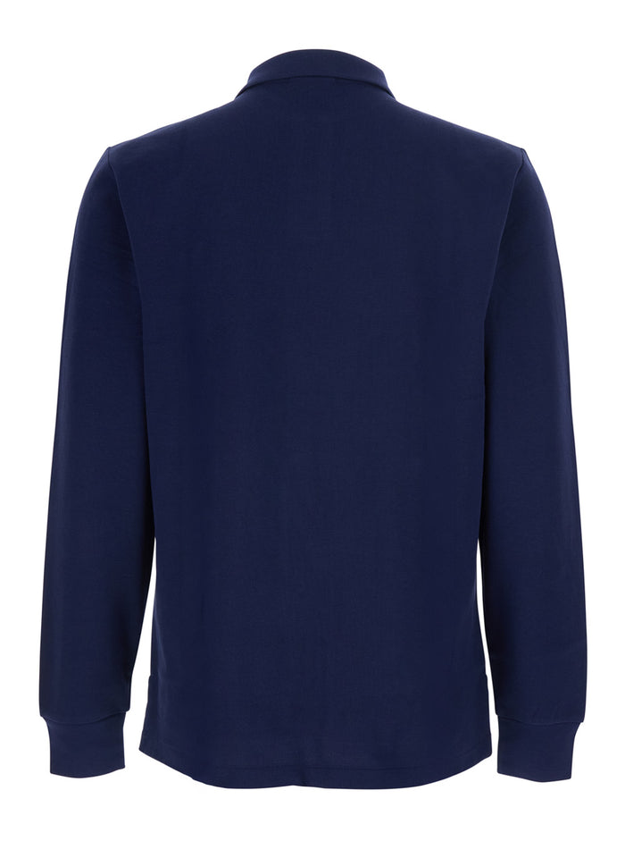 Slim Fit Blue Polo Shirt With Long Sleeves And Pony Embroidery On The Front Cotton For Men Blu Tshirts