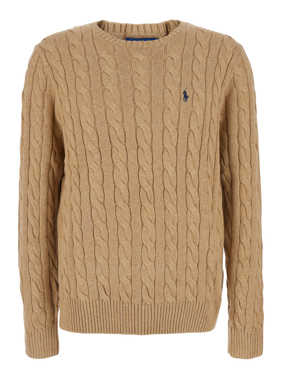 Crewneck Sweater Beige Cotton Tops