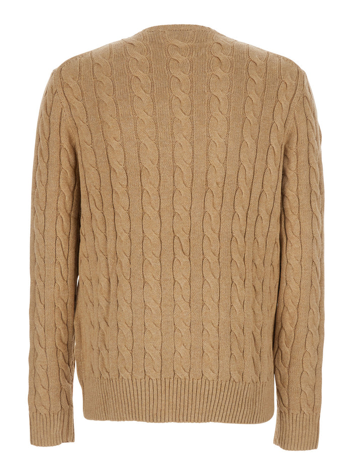 Long Sleeve-Pullover Cable Di Cotone Beige Jersey