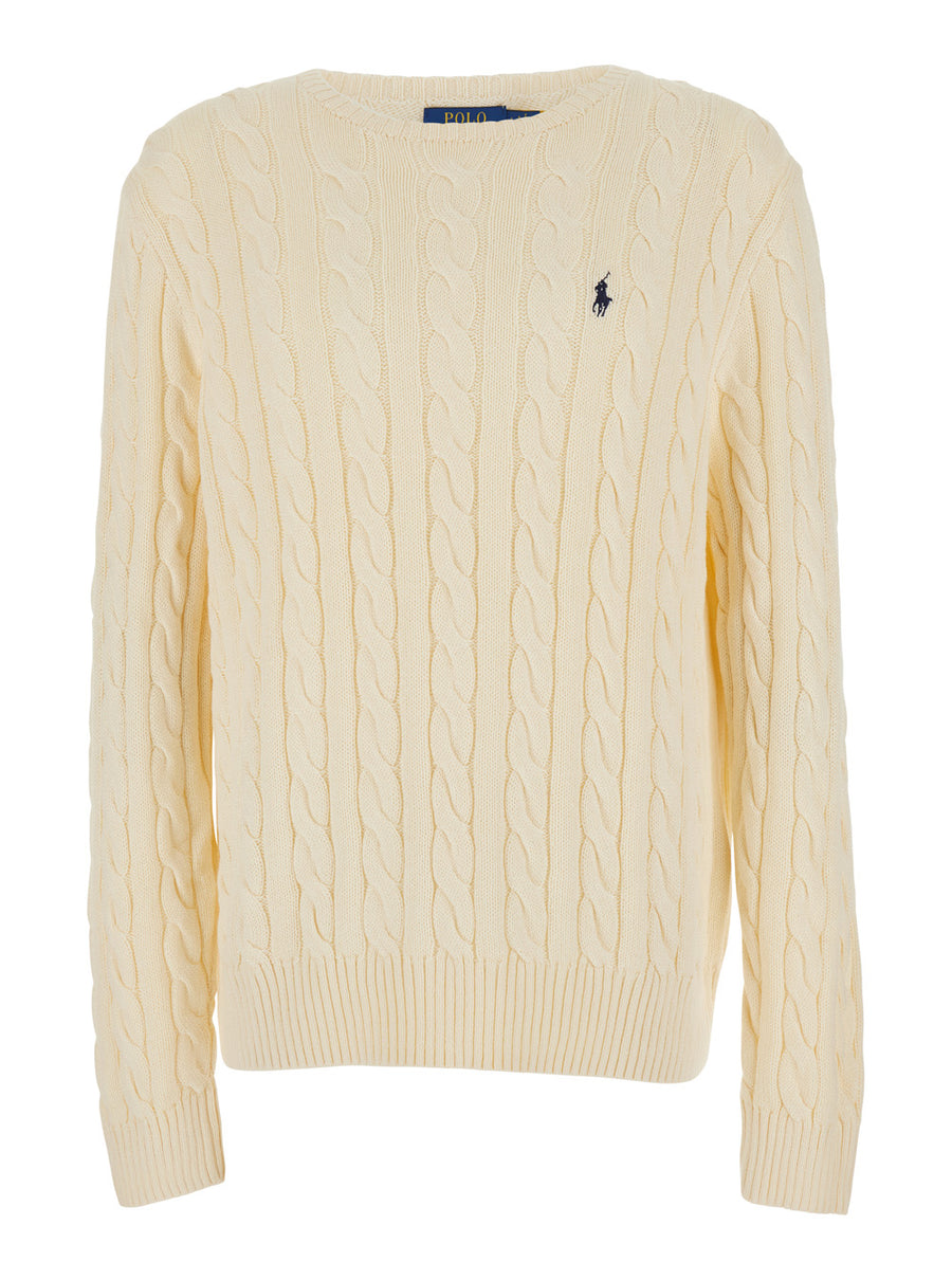 Crewneck Sweater White Cotton Tops