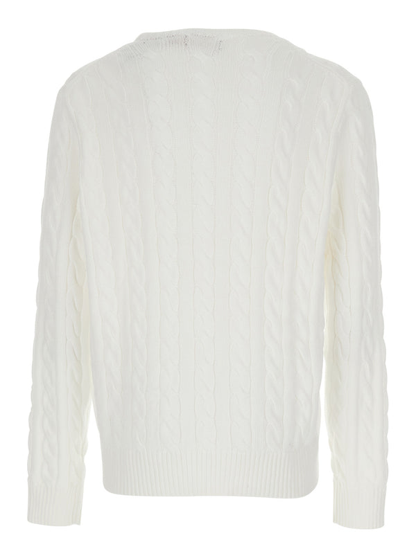 Sweater Round-Neck White Cotton Tops