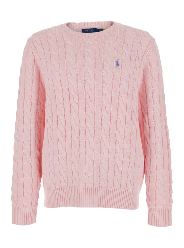 Crewneck Sweater With Pony Patch — Pink Tops