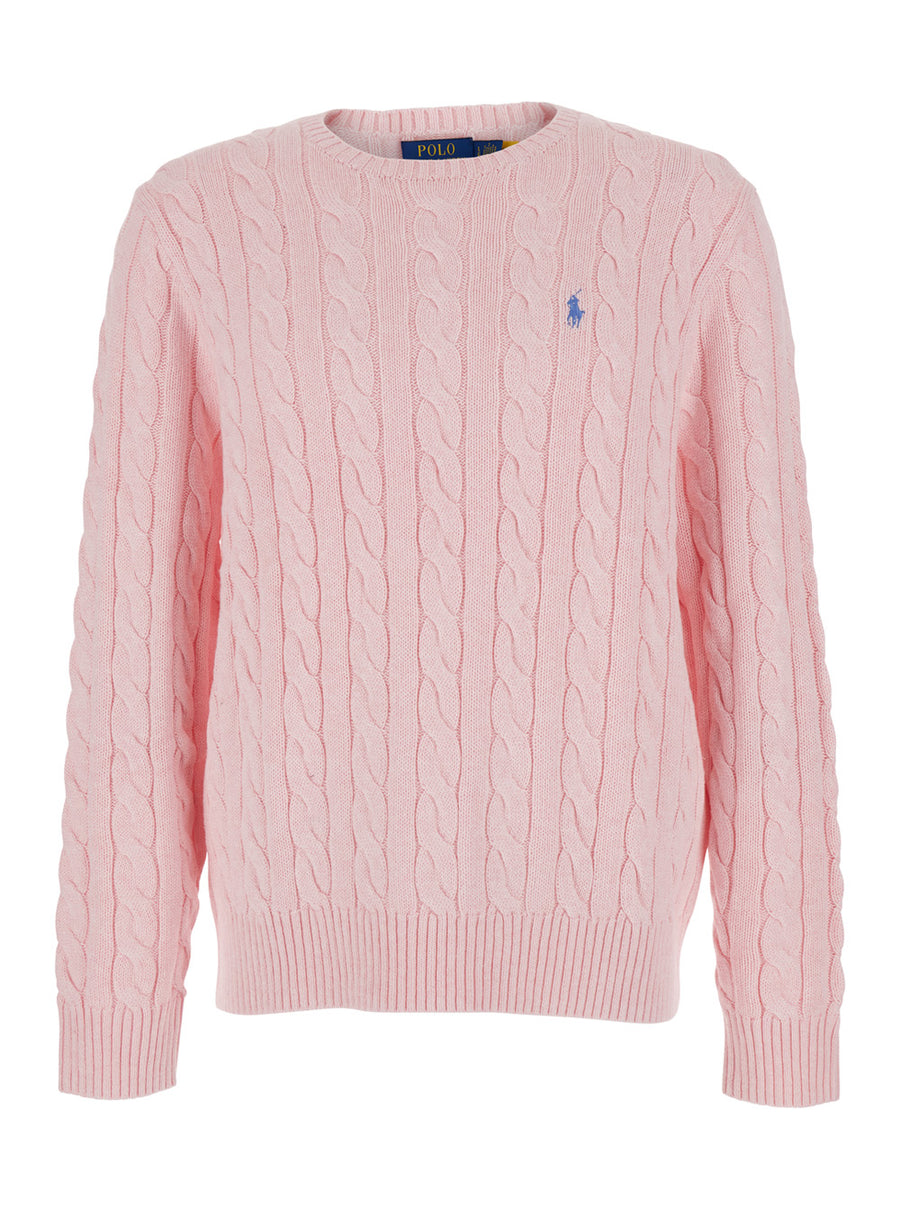 Crewneck Sweater With Pony Patch — Pink Tops