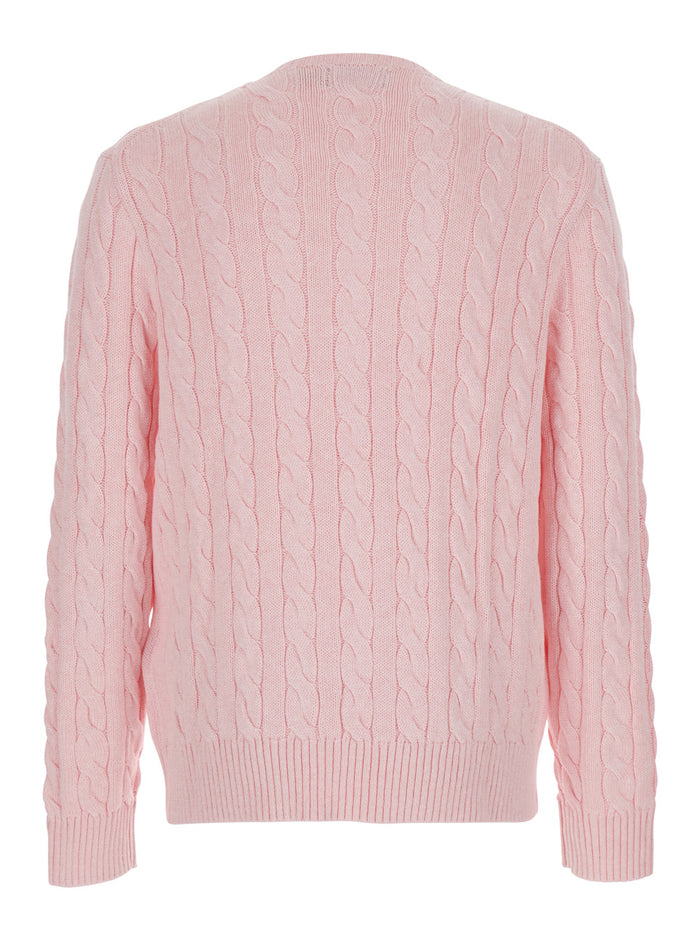 Long Sleeve-Pullover Cable Di Cotone Pink Jersey