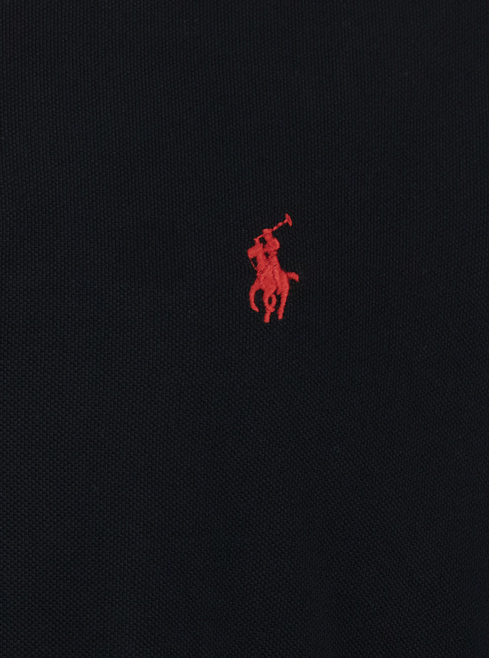 Black Classic Fit Polo Shirt With Collar And Pony Embroidery On The Front Cotton For Men Tshirts