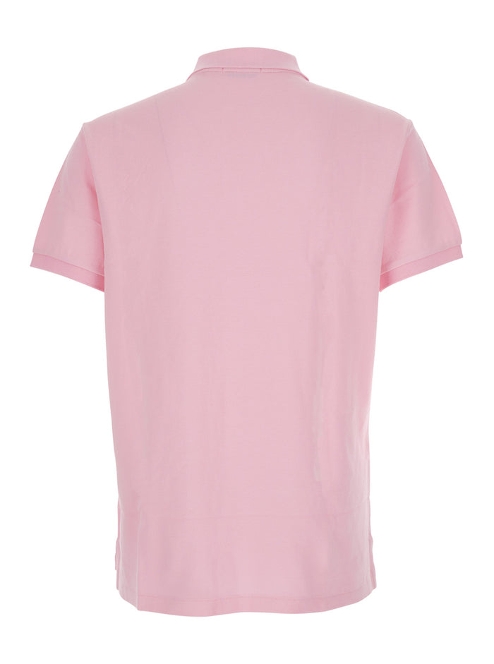 Slim Fit Pink Polo Shirt With Classic Collar And Pony Embroidery On The Front Cotton For Men Tshirts