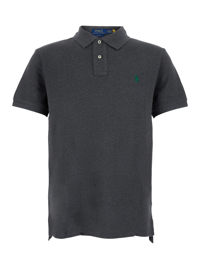 Slim Fit Gray Polo Shirt With Classic Collar And Pony Embroidery On The Front Cotton For Men Grey Tshirts