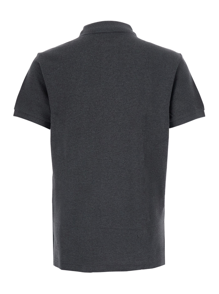 Slim Fit Gray Polo Shirt With Classic Collar And Pony Embroidery On The Front Cotton For Men Grey Tshirts