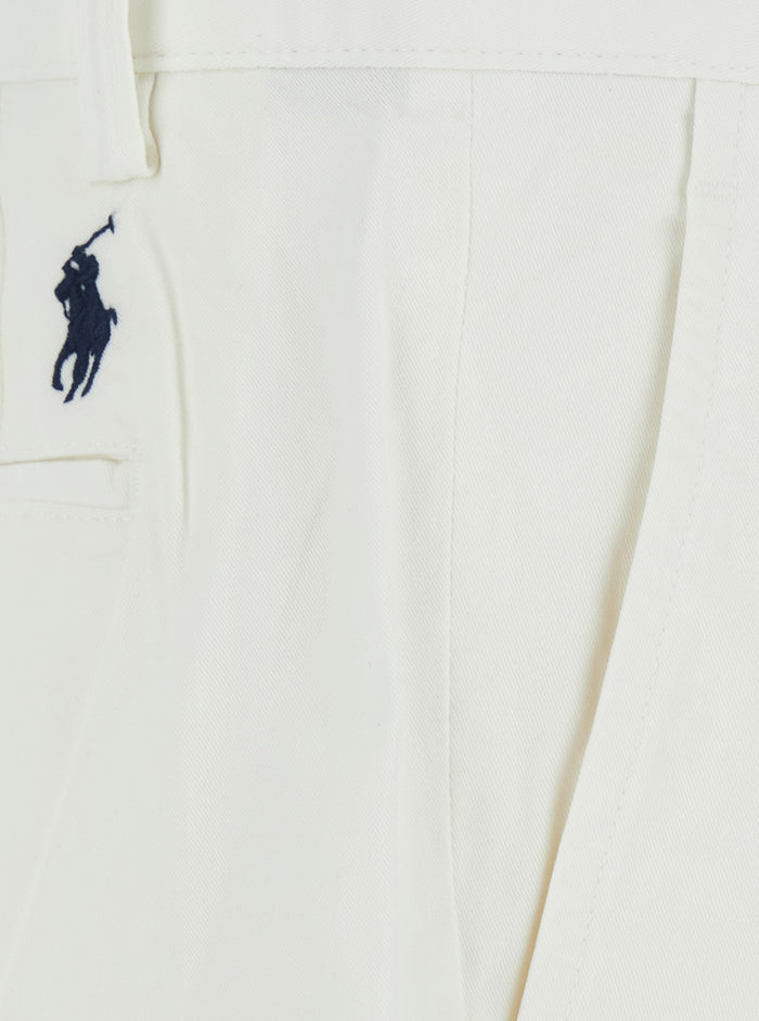 Stretch Twill White Shorts And Bermuda