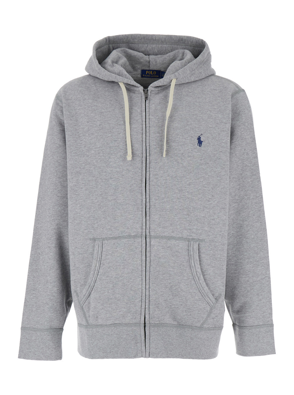 Grey Sweatshirt With Drawstring Hood And Pony Embroidery On The Front Cotton Blend Man Sweatshirts