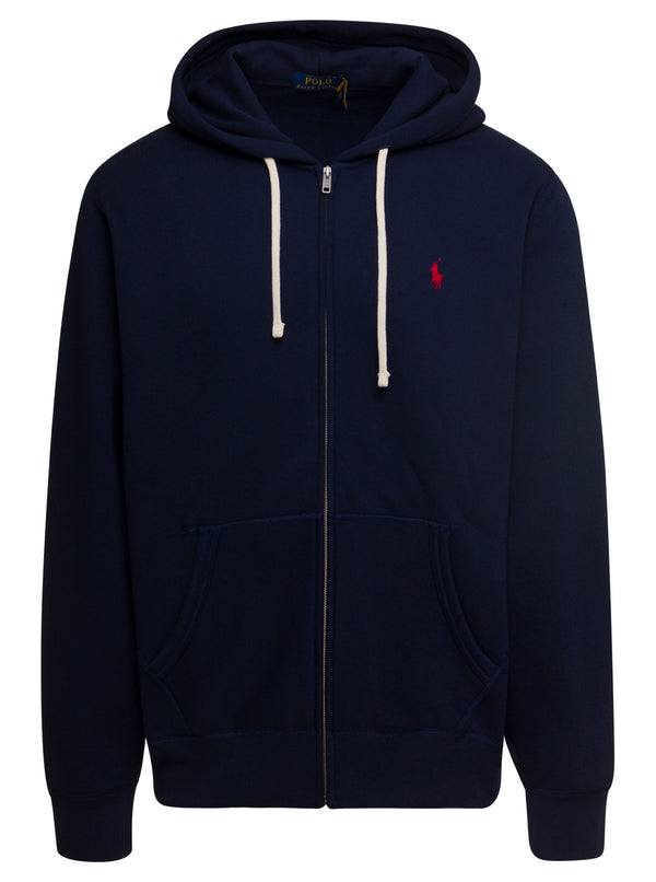 Zip-Up Hoodie Blue Cotton Blend Sweatshirts