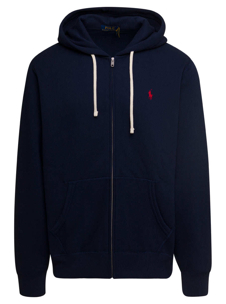 Zip-Up Hoodie Blue Cotton Blend Sweatshirts