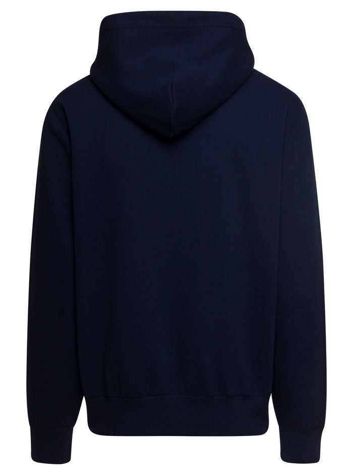 Blue Zip-Up Hoodie With Logo Embroidery Cotton Blend Man Blu Sweatshirts