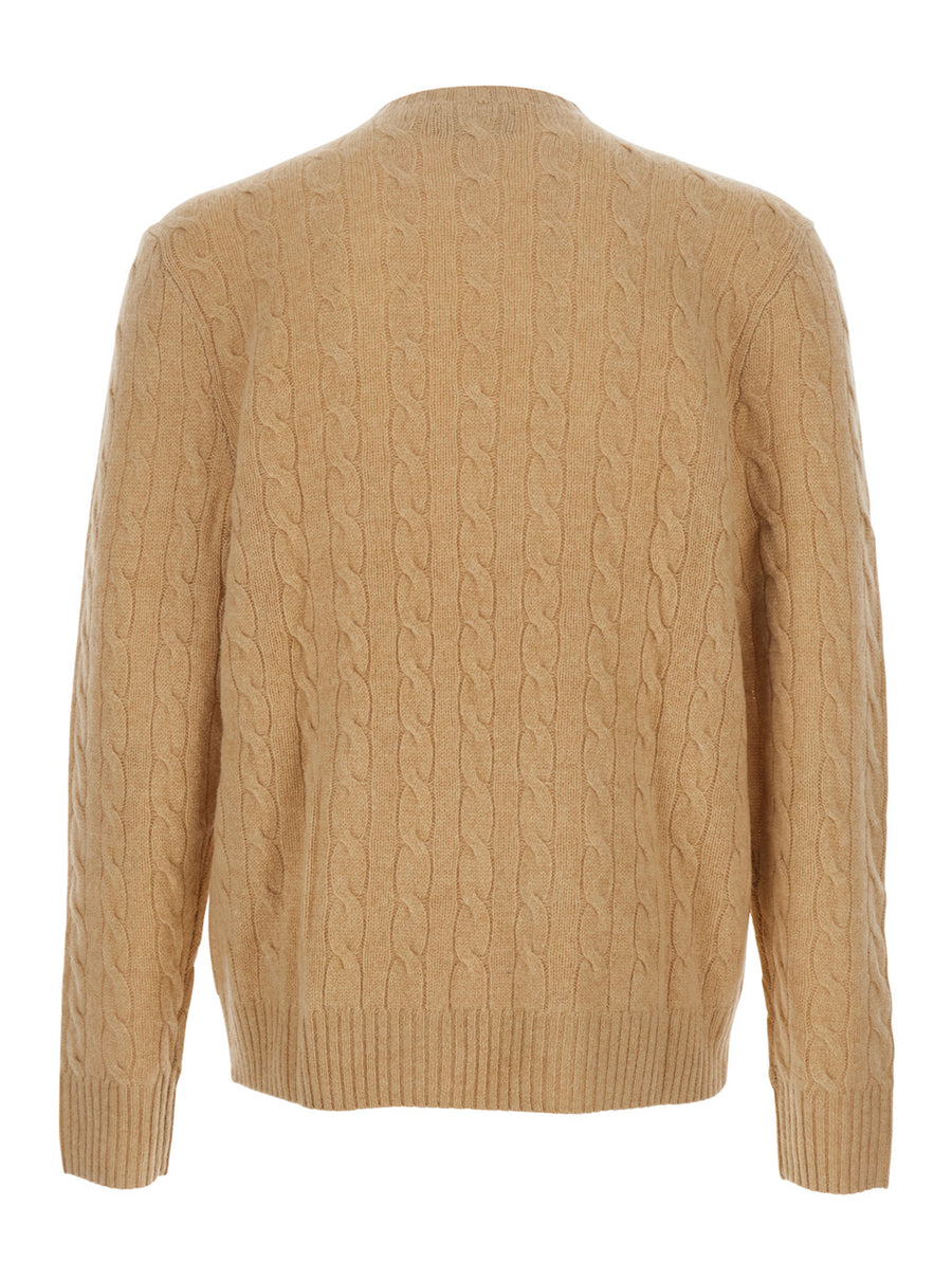 Crew Neck Sweater, Beige Wool Tops