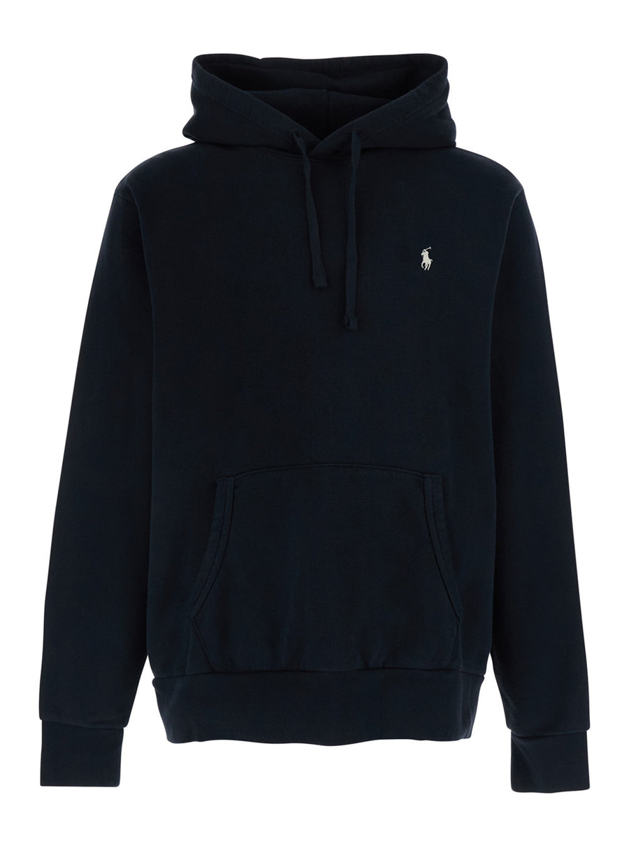 Hoodie With Pony Logo — Black Cotton Sweatshirts