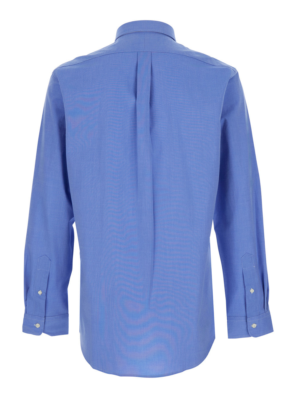 Slim Fit Light Blue Shirt With Button-Down Collar And Pony Embroidery On The Front Stretch Cotton For Men Blouses