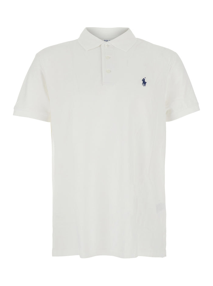 Custom Fit White Polo Shirt With Classic Collar And Pony Embroidery On The Front Cotton For Men Tshirts