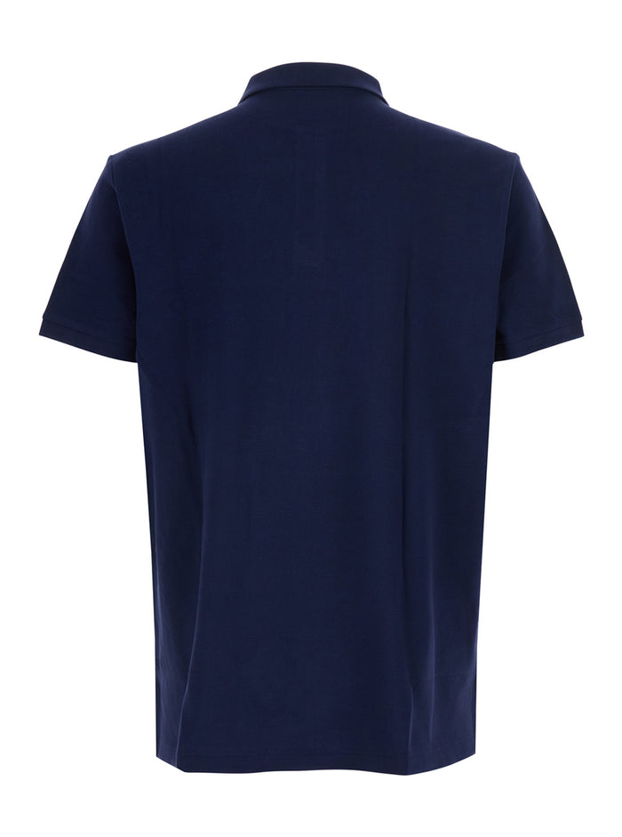 Custom Fit Blue Polo Shirt With Classic Collar And Pony Embroidery On The Front Cotton For Men Blu Tshirts