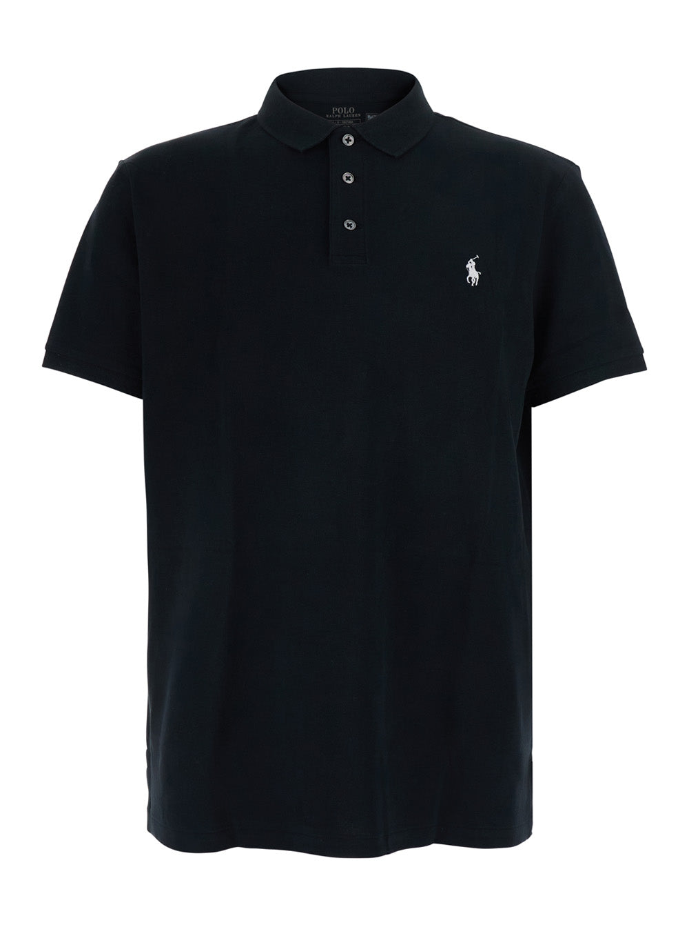 Custom Fit Black Polo Shirt With Classic Collar And Pony Embroidery On The Front Cotton For Men Tshirts
