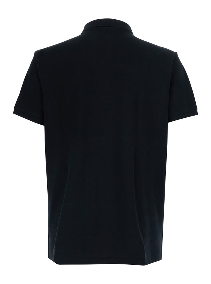 Custom Fit Black Polo Shirt With Classic Collar And Pony Embroidery On The Front Cotton For Men Tshirts