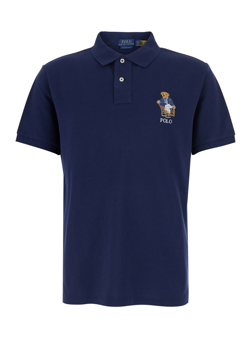Blue Polo Shirt With Patch Logo On The Front And Classic Collar Cotton For Men Blu Tshirts