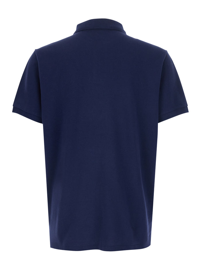 Blue Polo Shirt With Patch Logo On The Front And Classic Collar Cotton For Men Blu Tshirts