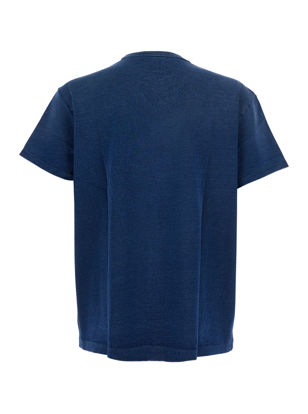 Blue Crew Neck T-Shirt With Logo Patch On The Front And Denim Effect Cotton For Men Blu Tshirts Polo Shirts