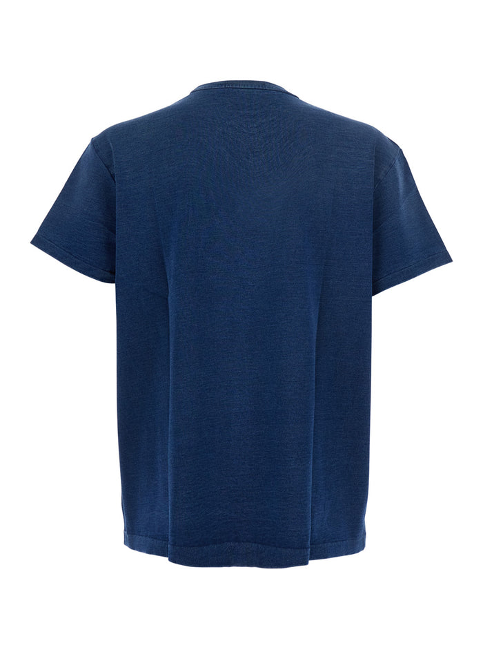 Blue Crew Neck T-Shirt With Logo Patch On The Front And Denim Effect Cotton For Men Blu Tshirts Polo Shirts