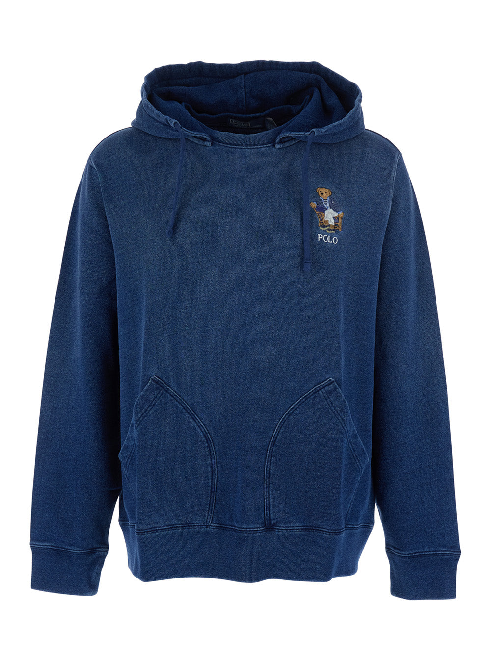 Blue Hoodie With Drawstring Hood And Logo Patch On The Front Denim Effect Cotton For Men Blu Sweatshirts