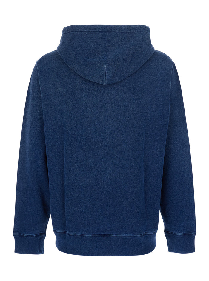 Blue Hoodie With Drawstring Hood And Logo Patch On The Front Denim Effect Cotton For Men Blu Sweatshirts