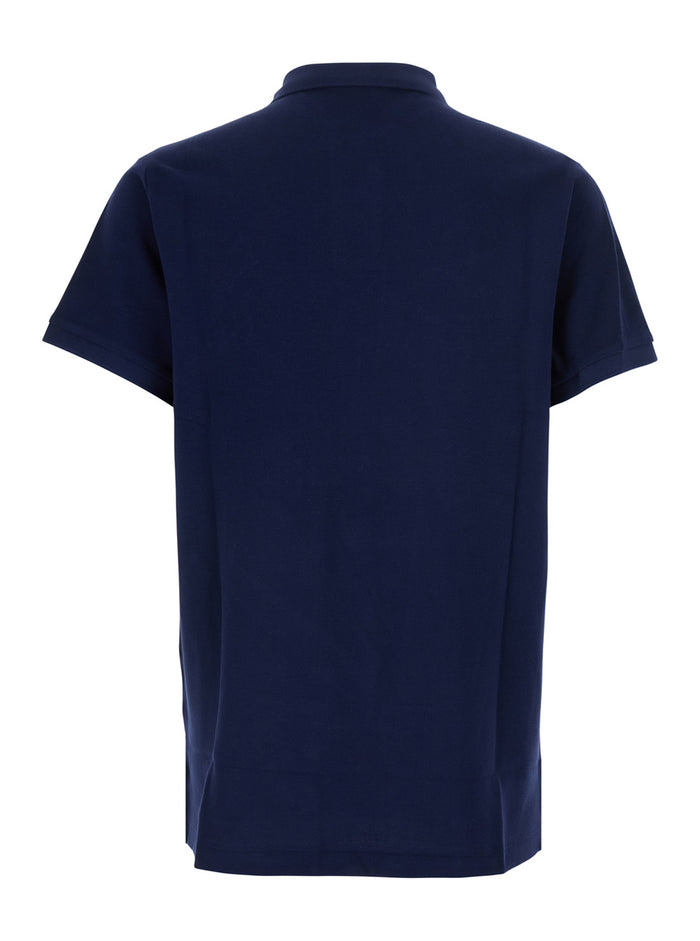 Custom Fit Blue Polo Shirt With Maxi Pony On The Front And Numeric Logo Sleeve Cotton For Men Blu Tshirts