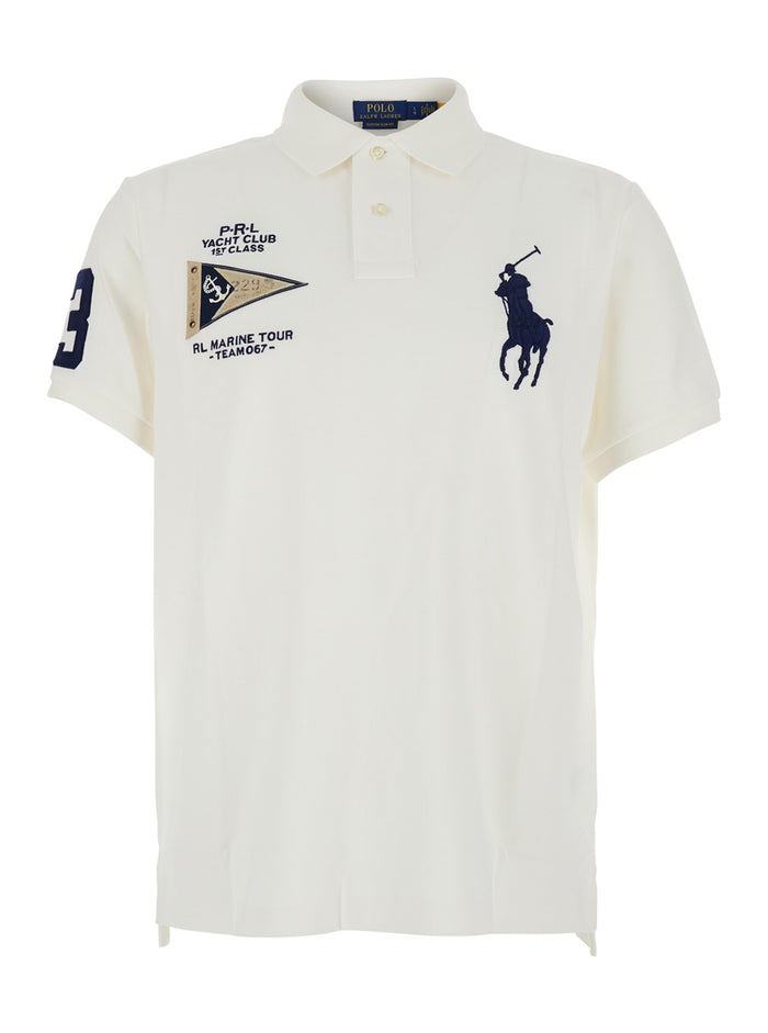 Custom Fit White Polo Shirt With Maxi Pony On The Front And Numeric Logo Sleeve Cotton For Men Tshirts