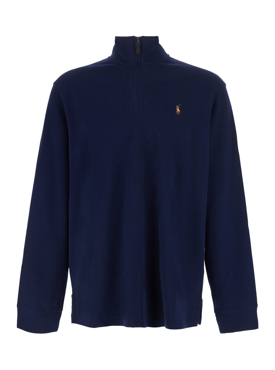 Sweatshirt Half-Zip Blue Cotton Sweatshirts