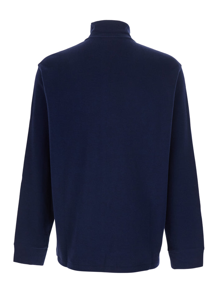 Blue Sweatshirt With Half Zip Closure On The Front And Pony Cotton For Men Blu Sweatshirts