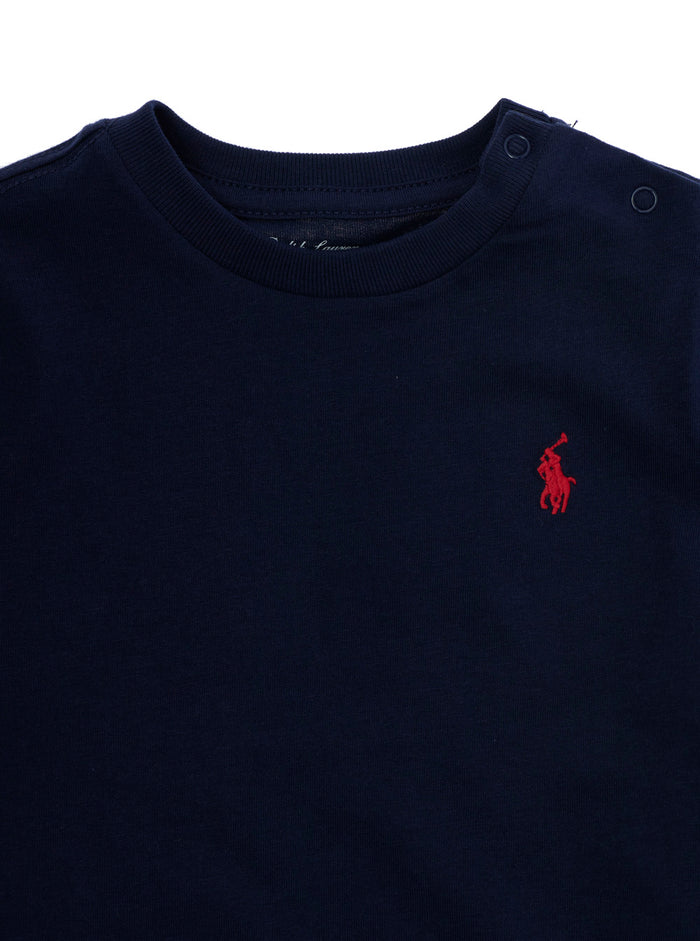 Blue T-Shirt With Round Neckline And Pony Embroidery On The Front Cotton Baby Blu Tshirts Polo Shirts