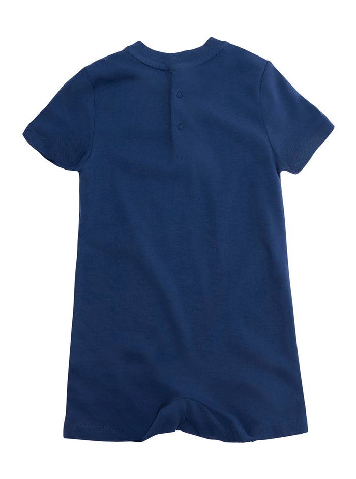 Blue Romper With Button Closure On The Back And Logo Front Cotton Baby Blu Jumpsuits