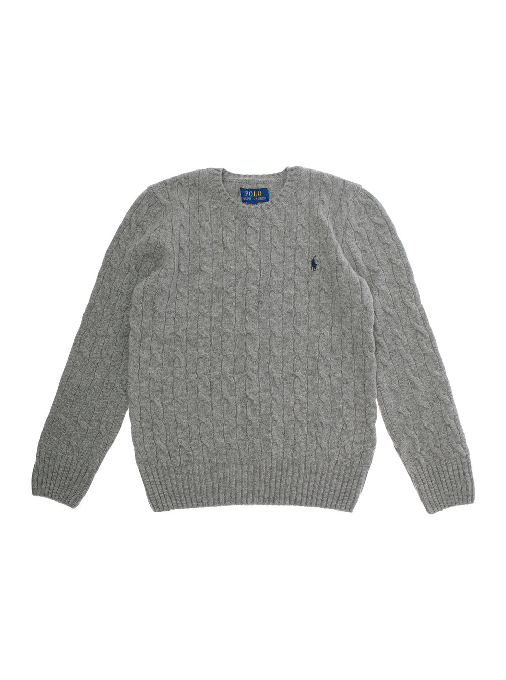 Crewneck Sweater With Pony Embroidery And Cable Knit Grey Wool Cashmere Boy Jersey