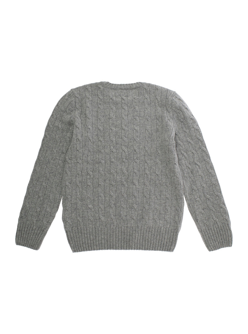 Crewneck Sweater With Pony Embroidery And Cable Knit Grey Wool Cashmere Boy Jersey