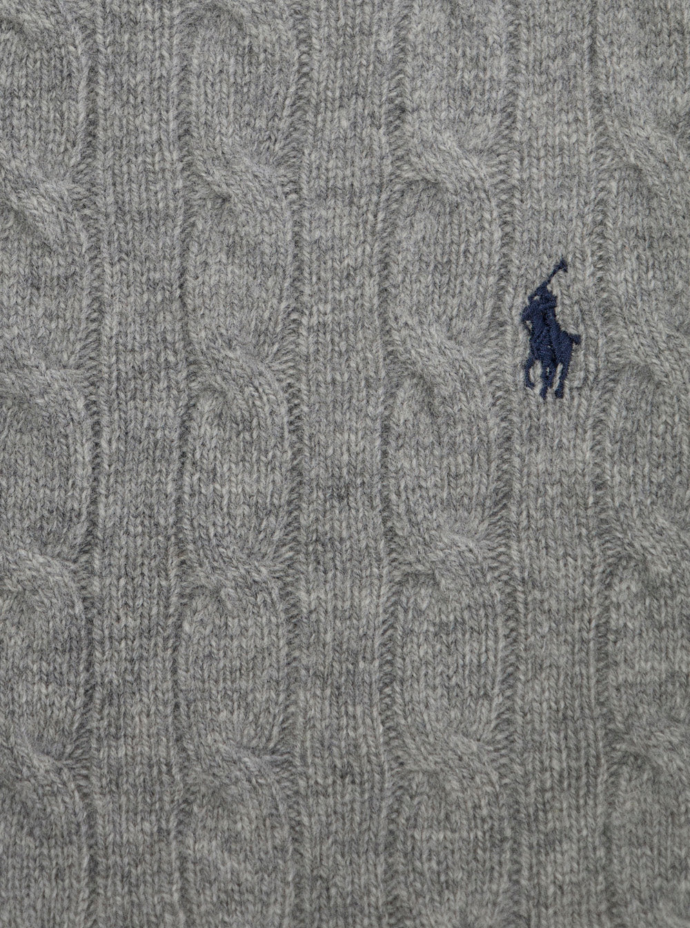 Crewneck Sweater With Pony Embroidery And Cable Knit Grey Wool Cashmere Boy Jersey
