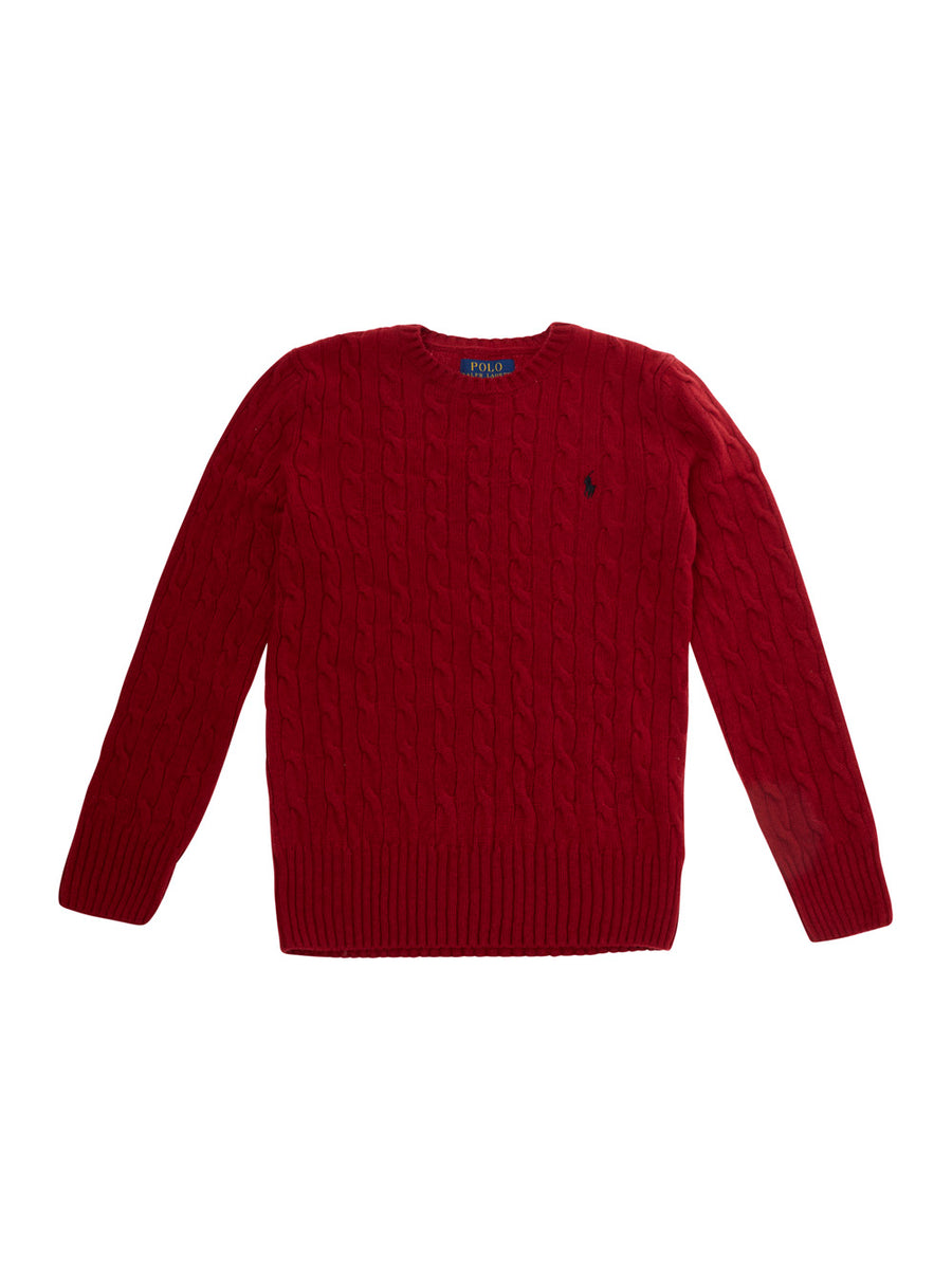 Knit Crew Neck Pullover Red Wool Cashmere Tops