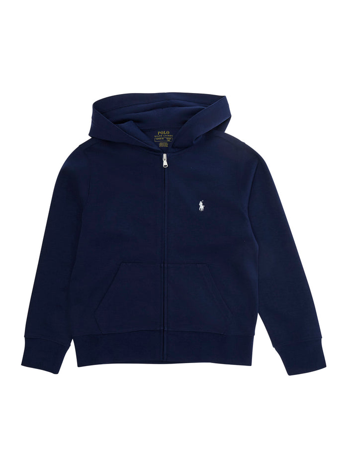 Blue Hooded Sweatshirt With Pony Embroidery On The Front Cotton Boy Blu Sweatshirts